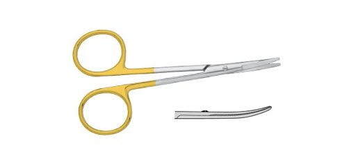 Kaye Blepharoplasty Scissors, Ribbon Style Ring Handle, Serrated, 4 1/4" (10.8 Cm), Curved